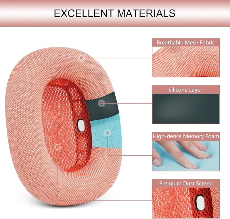 GEVO Upgraded Ear Cushions Replacement Earpads for Apple AirPods Max Headphones, Mesh Fabric Ear Pads Ear Covers with Memory Foam and Magnet for AirPods Max (Pink) - Image 4